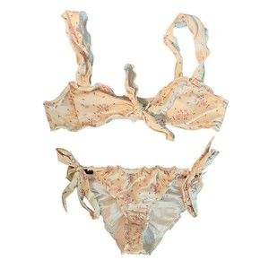 Frankie's Bikini's | Colby Bikini Set Floral Ruffle Bow in Sweet Rose Size XL